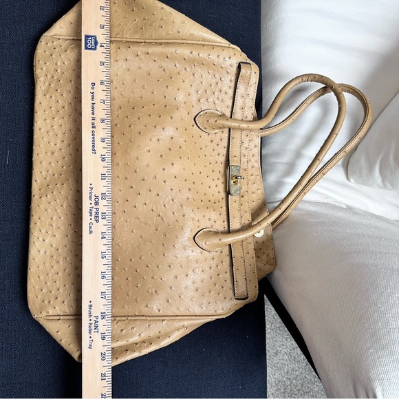 Gilli Tan Hobo Bag Purse ostrich Leather Gold Metal Carry On, Doctor, Commuter - Picture 5 of 15